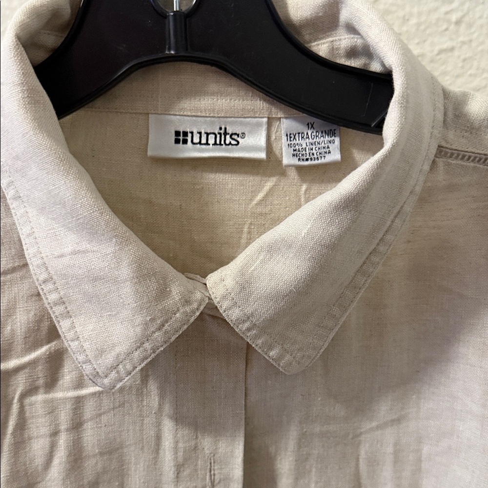 Women's Cream Blouse 1X 100 linen - Picture 2 of 7